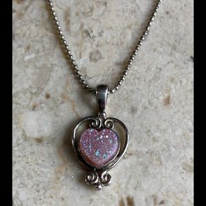 Sajen Heart Shaped Druzy Quartz Silver Plated Necklace